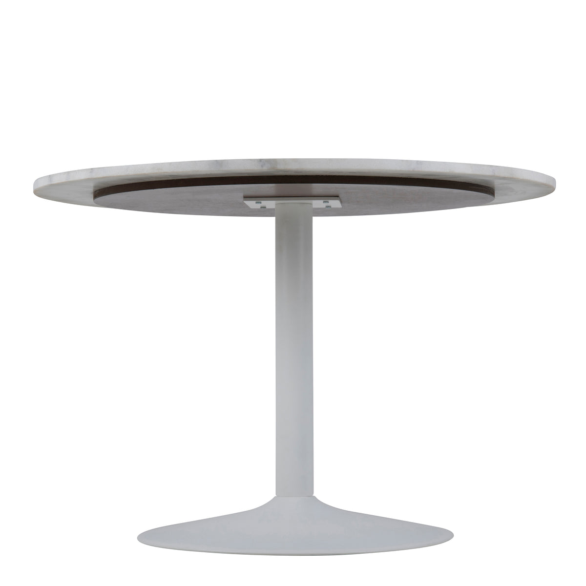 Tasmin Round Dining Table with White Polished Marble Top and White Base