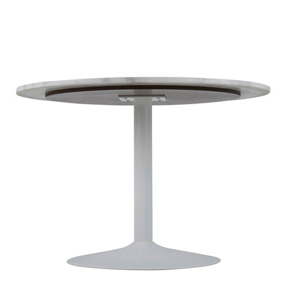 Tasmin Round Dining Table with White Polished Marble Top and White Base