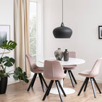 Tasmin Round Dining Table with White Polished Marble Top and White Base
