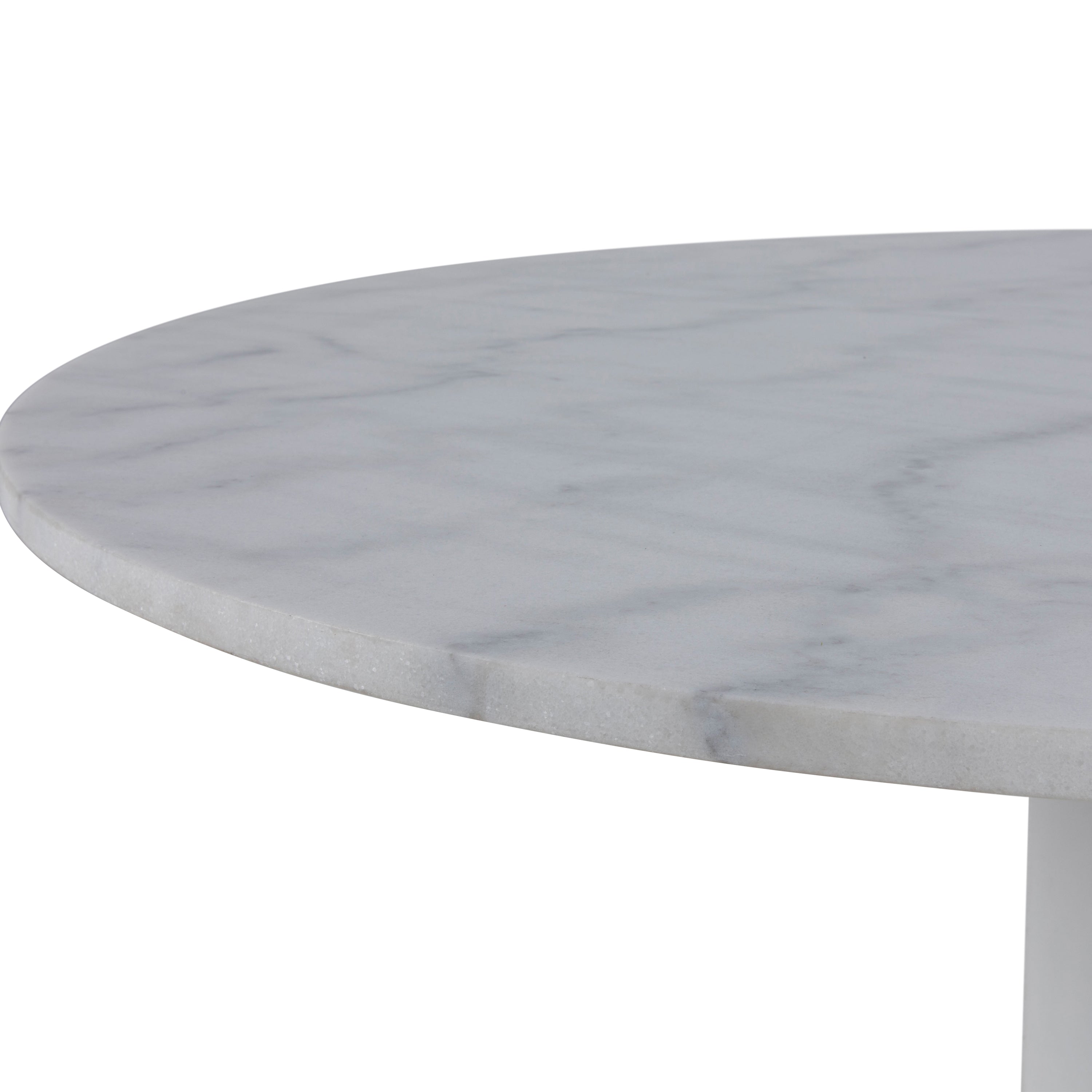 Tasmin Round Dining Table with White Polished Marble Top and White Base
