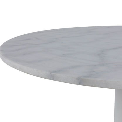 Tasmin Round Dining Table with White Polished Marble Top and White Base