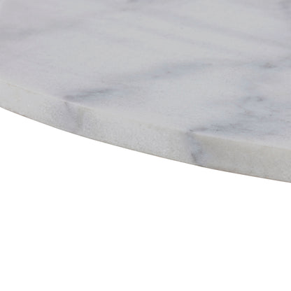 Tasmin Round Dining Table with White Polished Marble Top and White Base