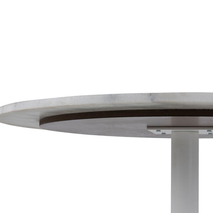 Tasmin Round Dining Table with White Polished Marble Top and White Base