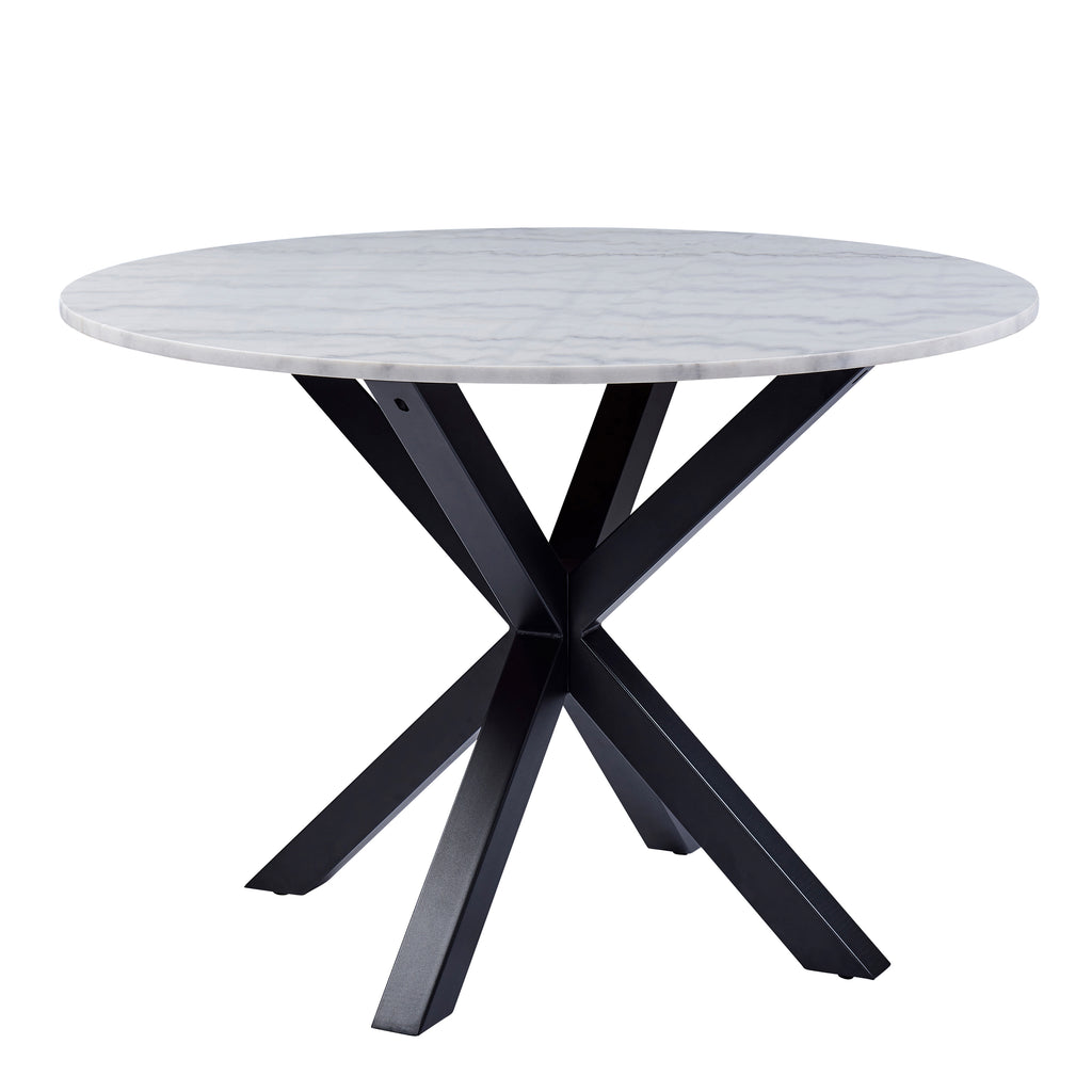 Harlow Round Dining Table with White Polished Marble Top