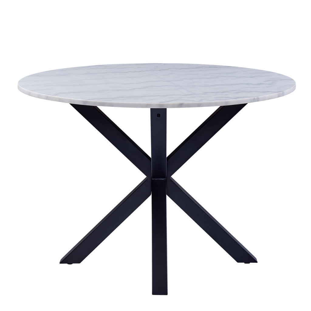 Harlow Round Dining Table with White Polished Marble Top