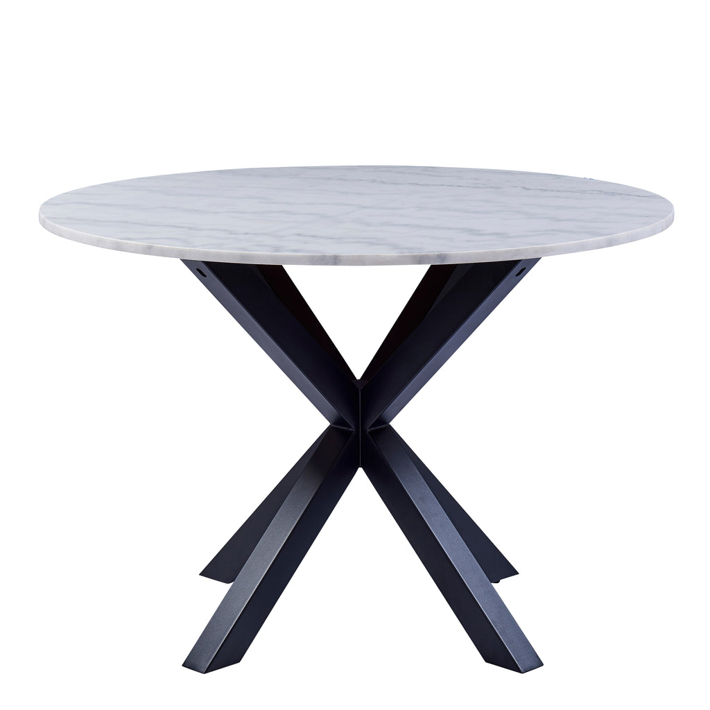 Harlow Round Dining Table with White Polished Marble Top