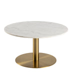 Codey Round Coffee Table with White Polished Marble Top & Gold Base