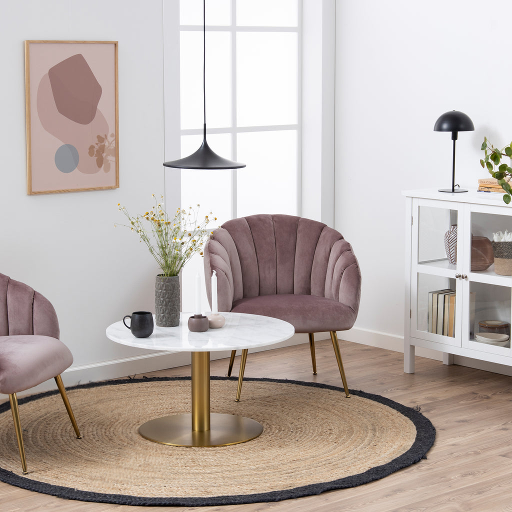 Codey Round Coffee Table with White Polished Marble Top & Gold Base