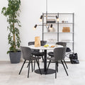 Codey Round Dining Table with White Polished Marble Top & Black Base