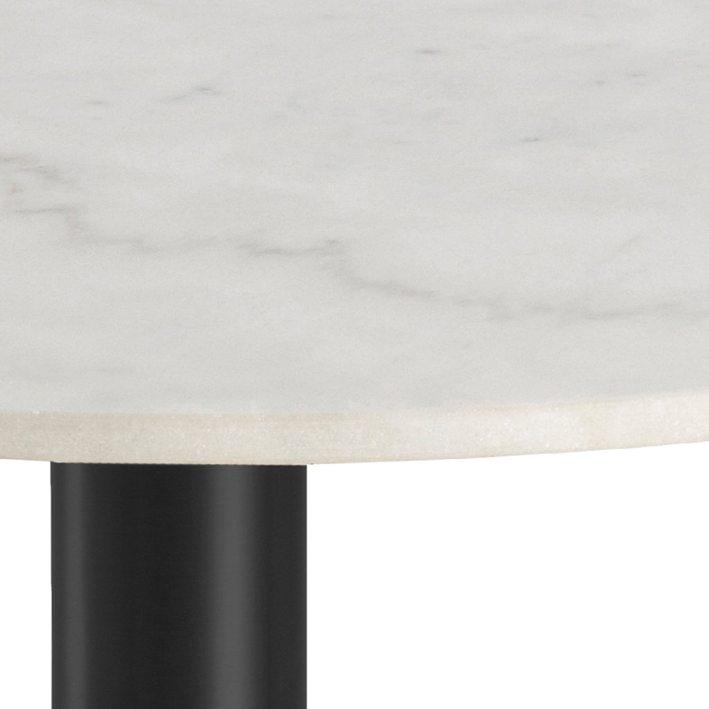 Codey Round Dining Table with White Polished Marble Top & Black Base