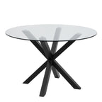Harlow Round Dining Table with Clear Glass Top and Black Legs