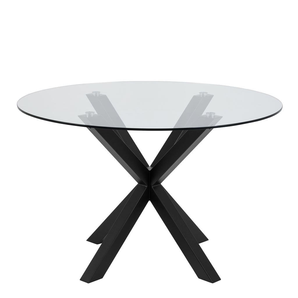 Harlow Round Dining Table with Clear Glass Top and Black Legs