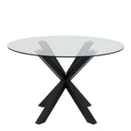Harlow Round Dining Table with Clear Glass Top and Black Legs