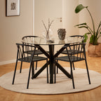 Harlow Round Dining Table with Clear Glass Top and Black Legs
