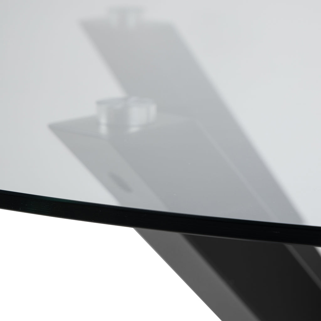 Harlow Round Dining Table with Clear Glass Top and Black Legs