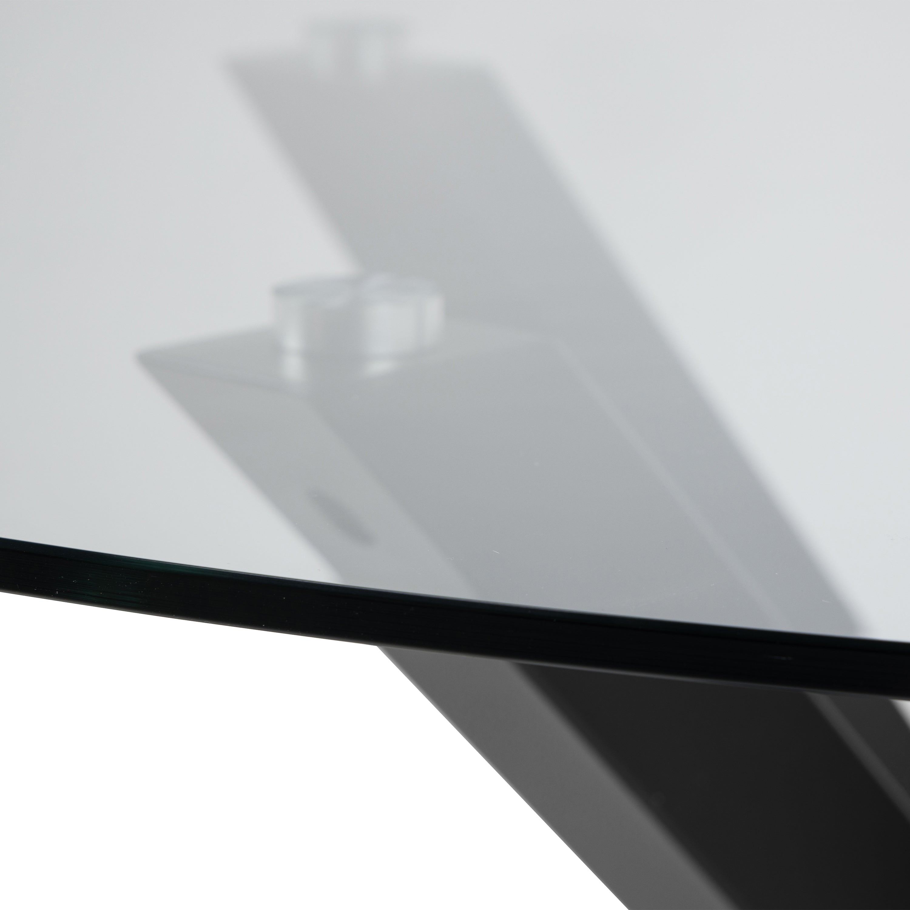Harlow Round Dining Table with Clear Glass Top and Black Legs