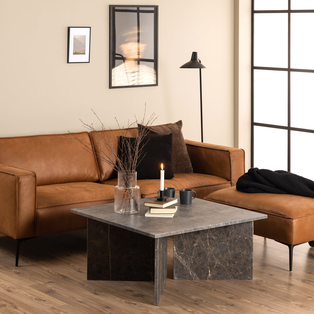 Lyra Square Coffee Table with Marron Marble Top 90cm