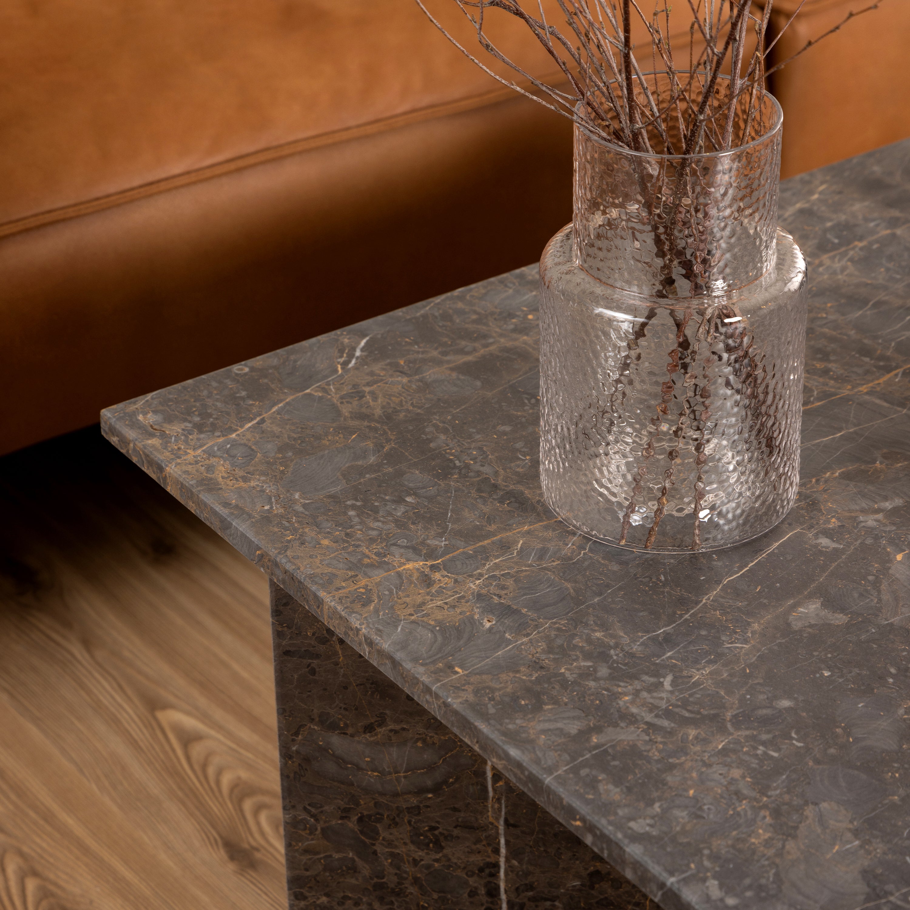 Lyra Square Coffee Table with Marron Marble Top 90cm