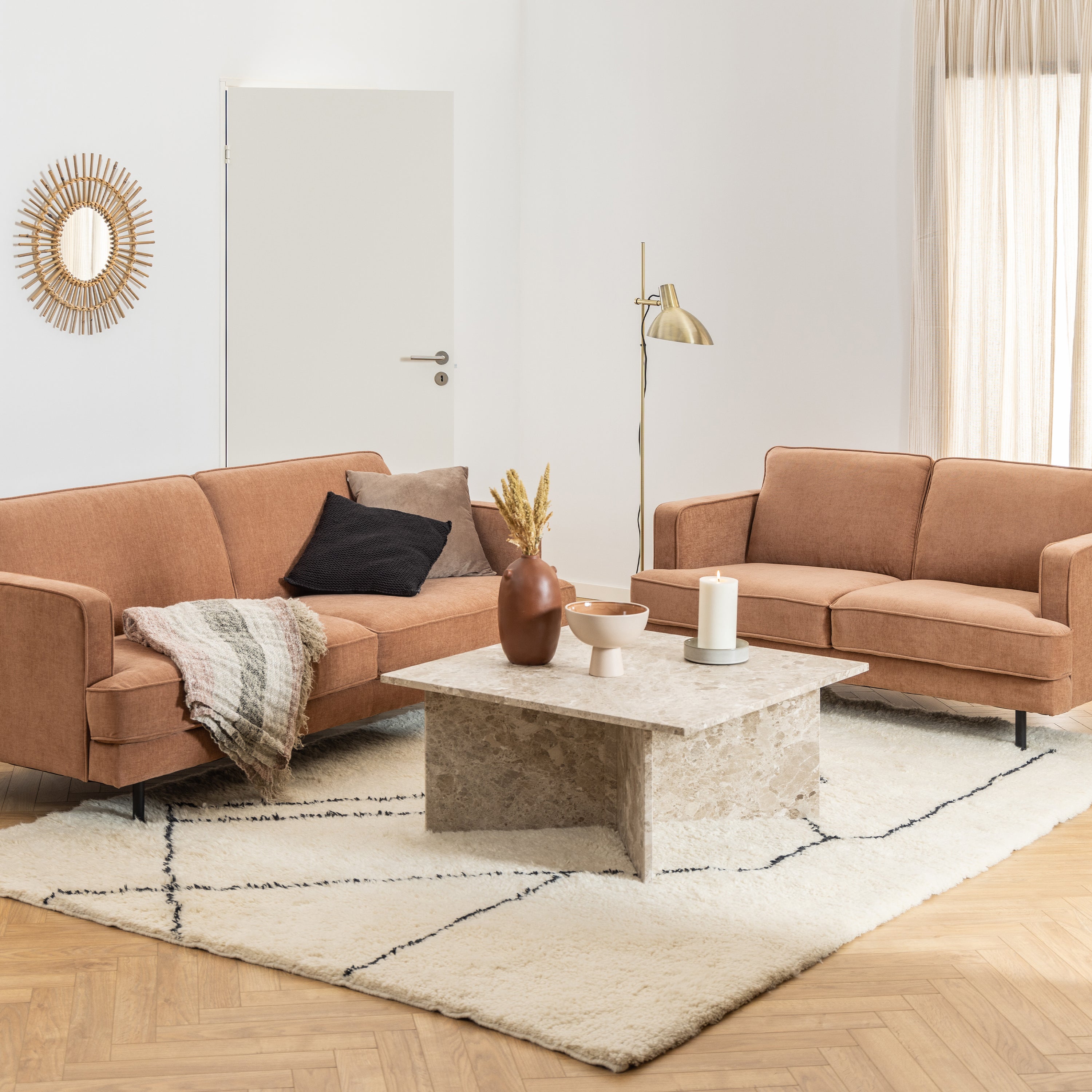 Lyra Square Coffee Table with Brown Marble Top 90cm
