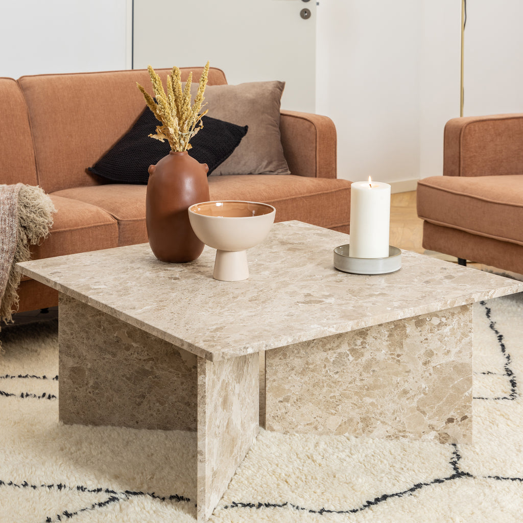 Lyra Square Coffee Table with Brown Marble Top 90cm