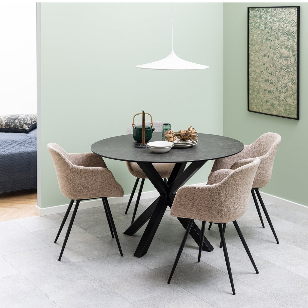 Harlow Round Dining Table with Ceramic Black Top