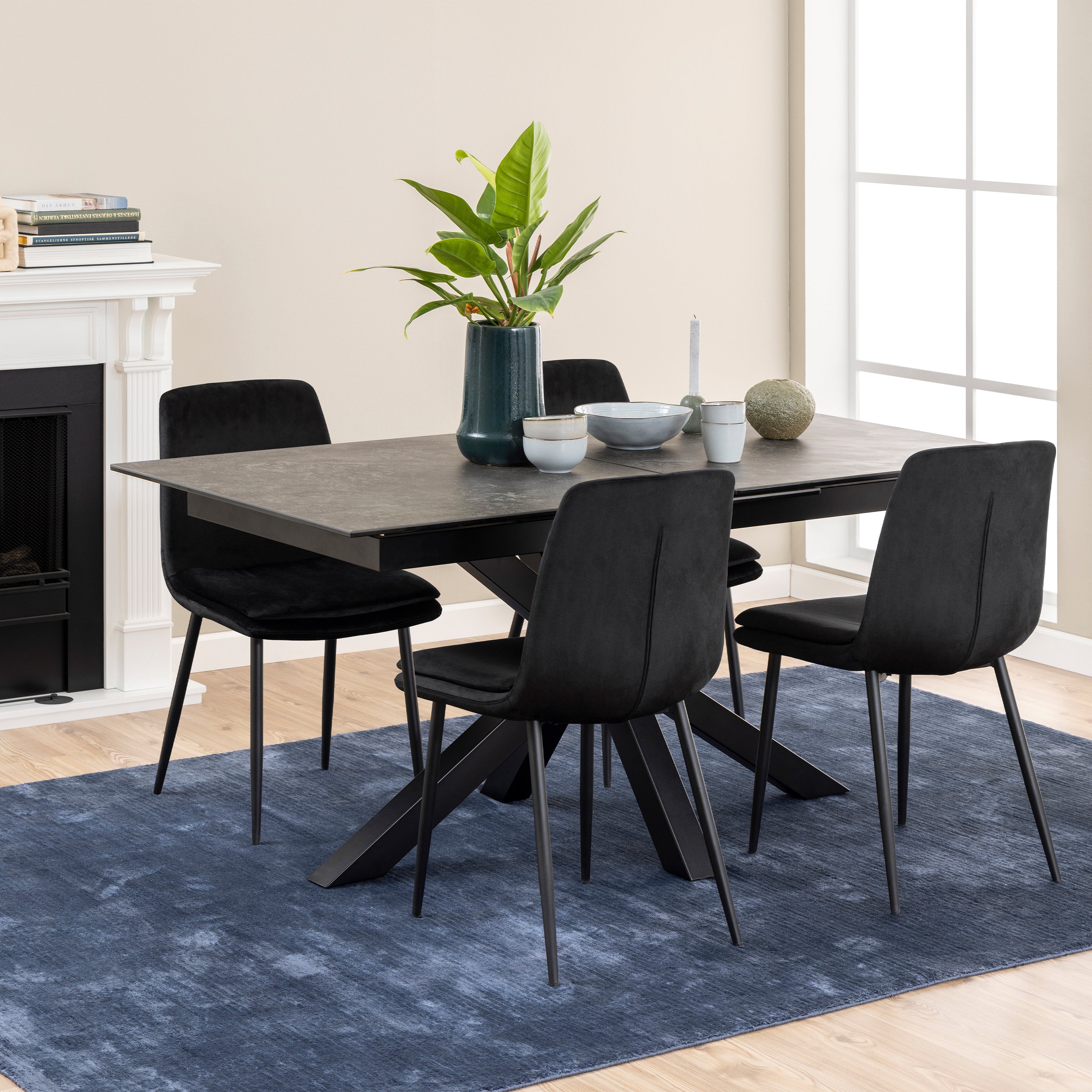 Harlow Extendable Dining Table with Ceramic Black Top 168cm