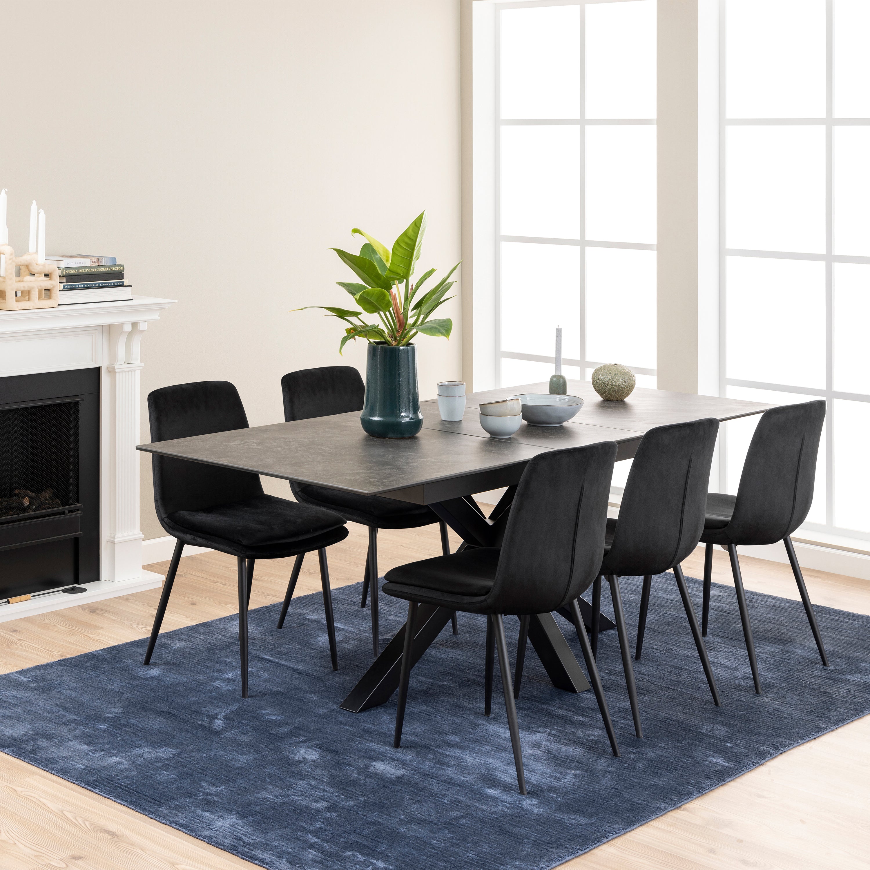 Harlow Extendable Dining Table with Ceramic Black Top 168cm
