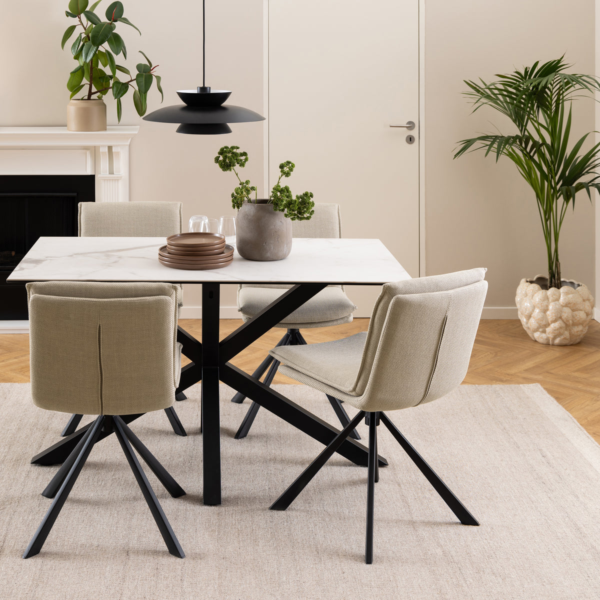 Harlow Dining Table with Ceramic White Top 135cm