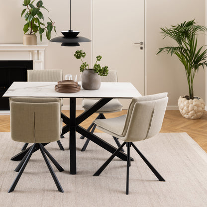 Harlow Dining Table with Ceramic White Top 135cm