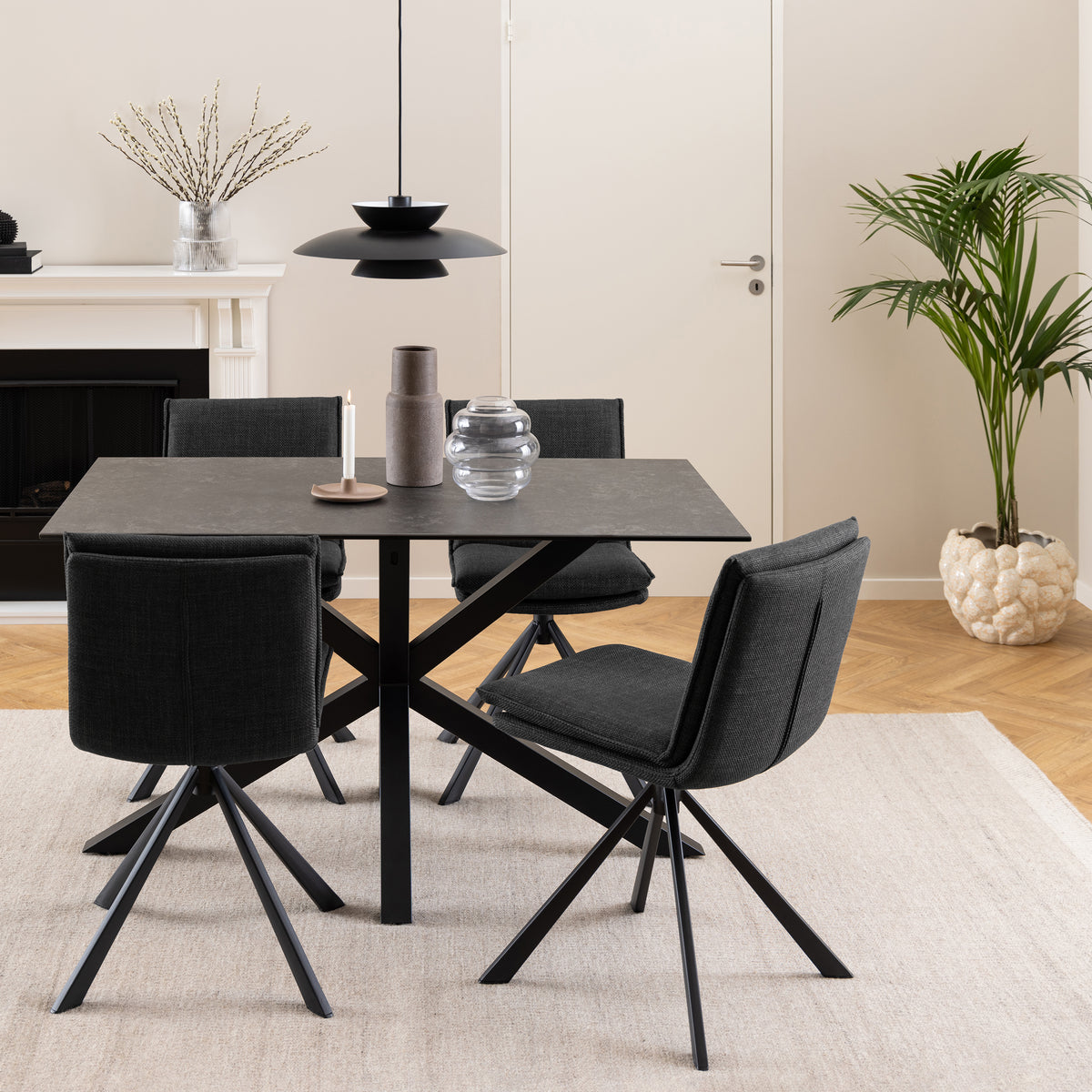 Harlow Dining Table with Ceramic Black Top 135cm