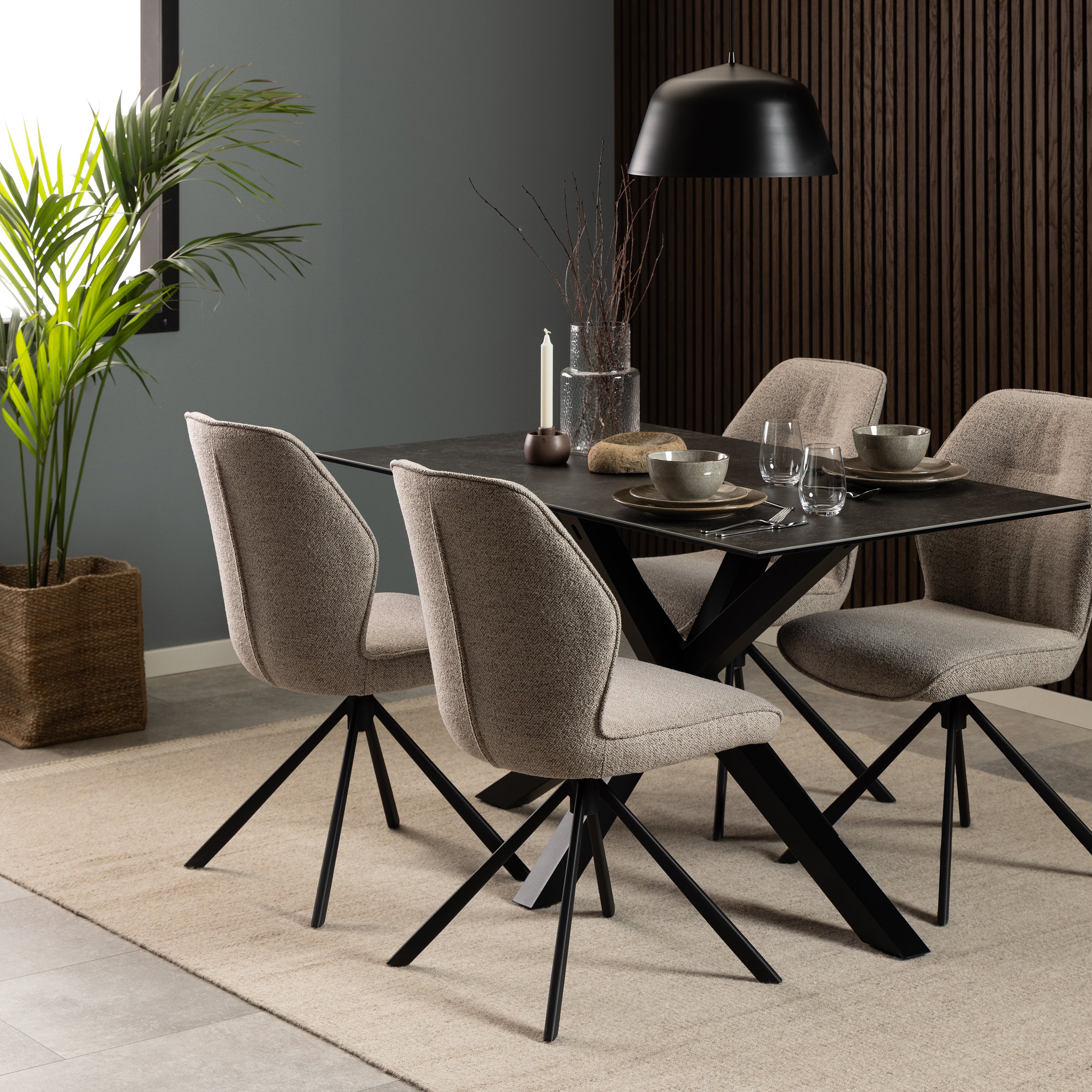 Harlow Dining Table with Ceramic Black Top 135cm