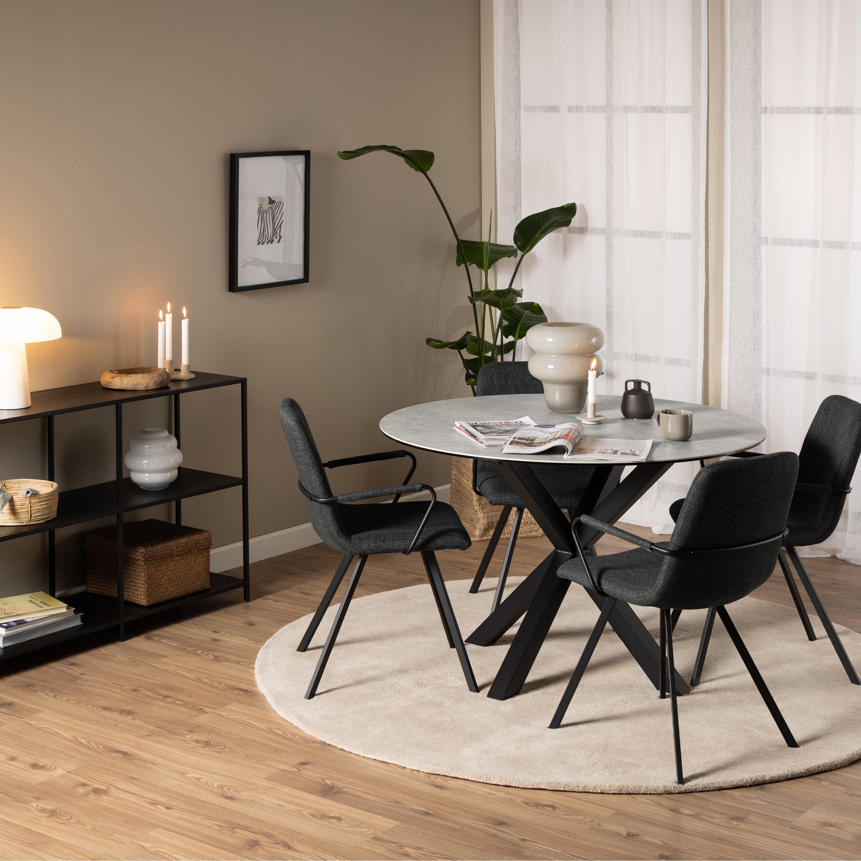 Harlow Round Dining Table with Ceramic Grey Top