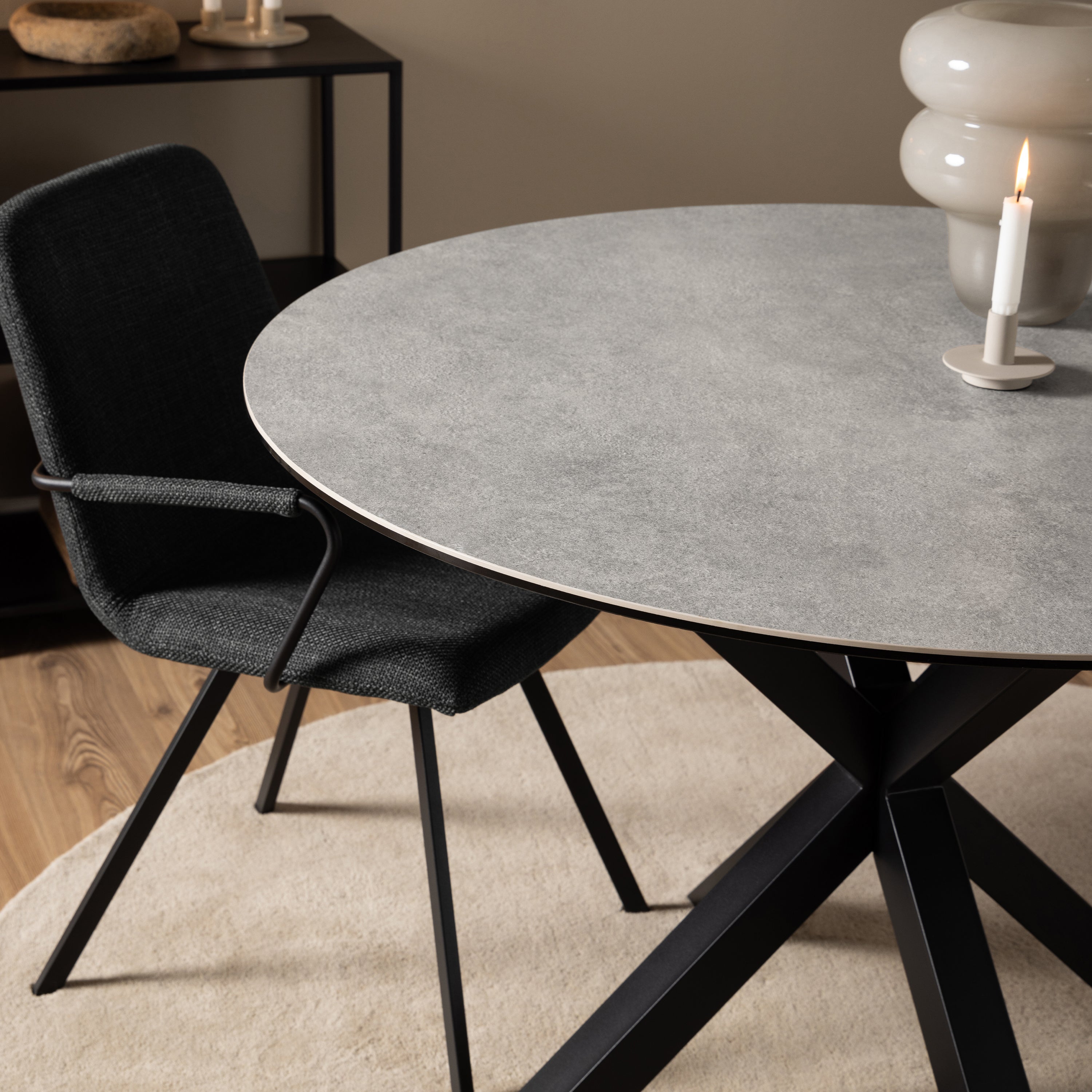 Harlow Round Dining Table with Ceramic Grey Top
