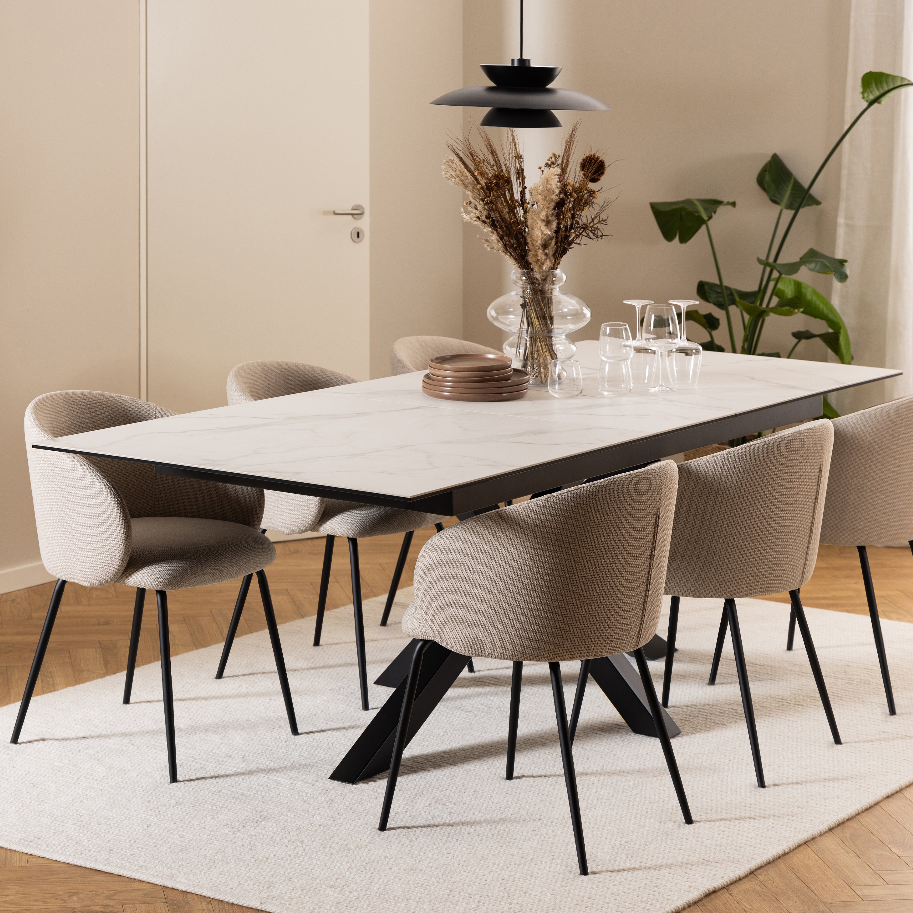 Harlow Extendable Dining Table with Ceramic White Top 200cm