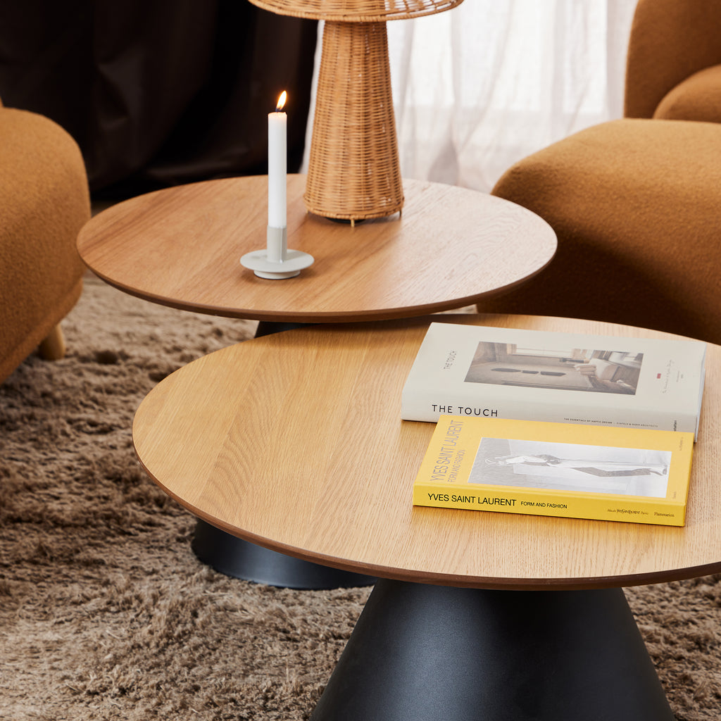Sullivan Round Coffee Table in Oak/Black 85x40cm