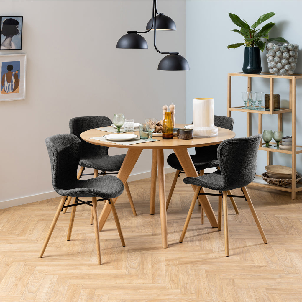 Matilda Dining Chairs with Grey Fabric and Oak Set of 2