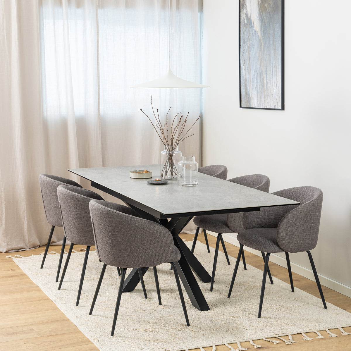 Harlow Extendable Dining Table with Ceramic Grey Top 168cm