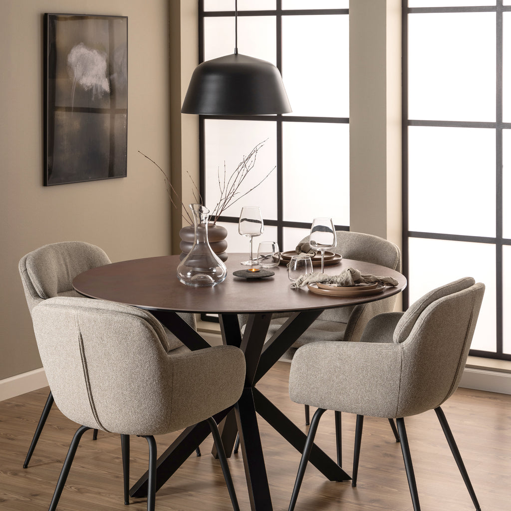 Harlow Round Dining Table with Ceramic Rusty Brown Top
