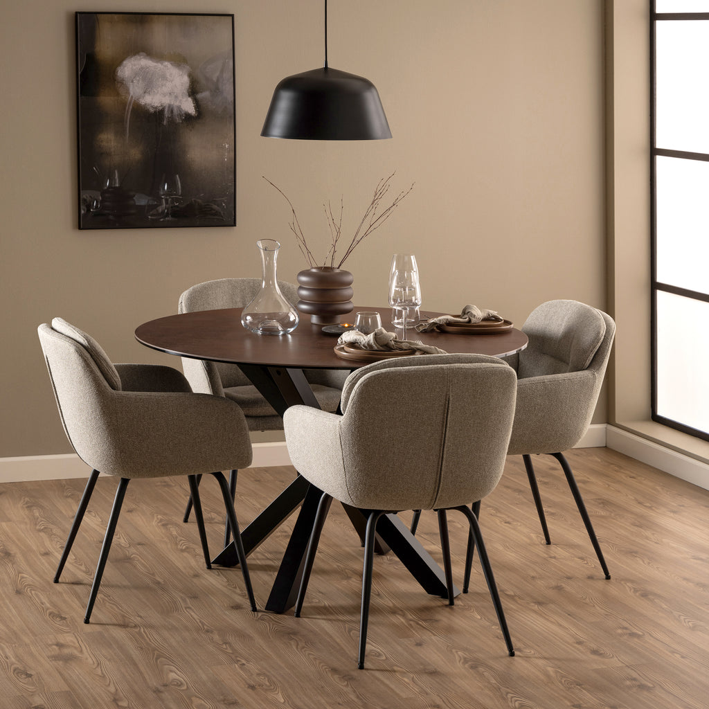 Harlow Round Dining Table with Ceramic Rusty Brown Top