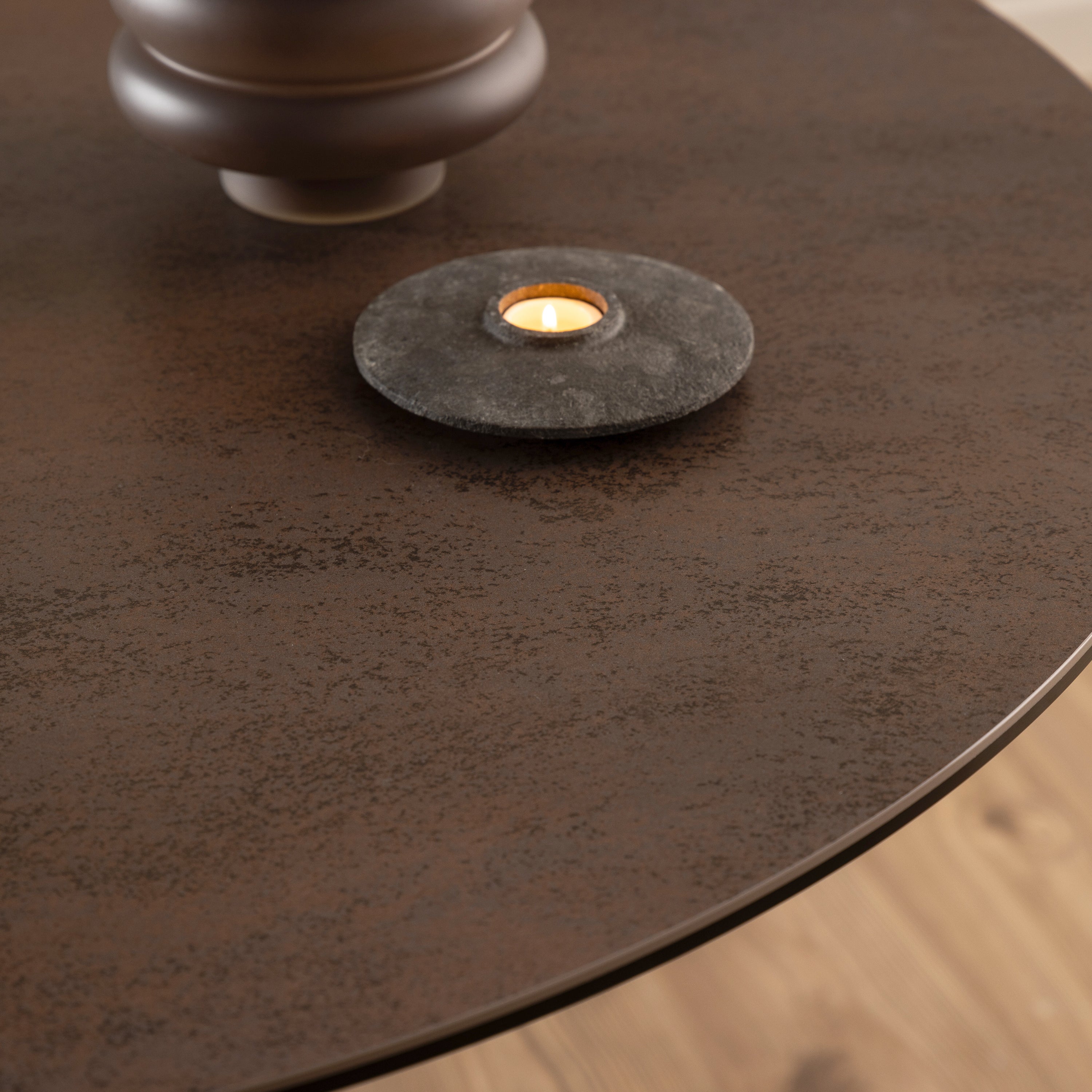 Harlow Round Dining Table with Ceramic Rusty Brown Top