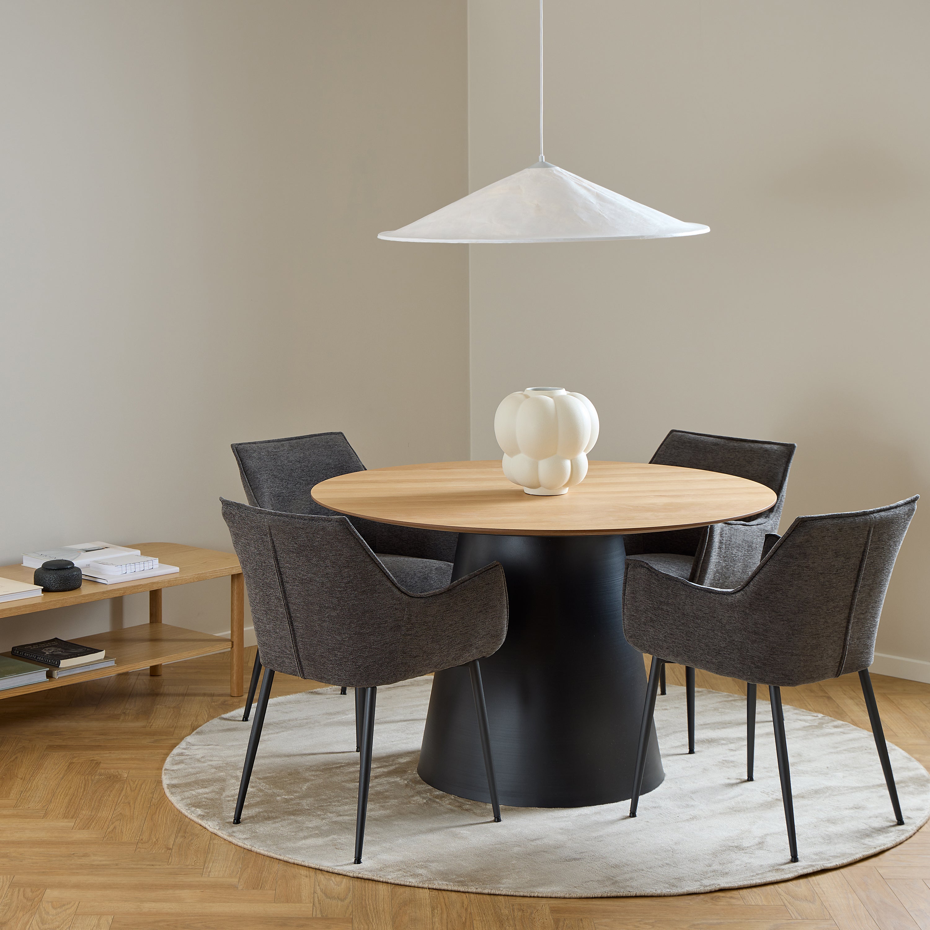 Sullivan Round Dining Table in Oak/Black 120cm
