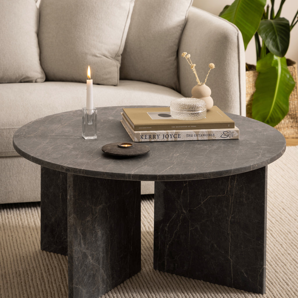 Lyra Round Coffee Table with Marron Marble Top 90cm