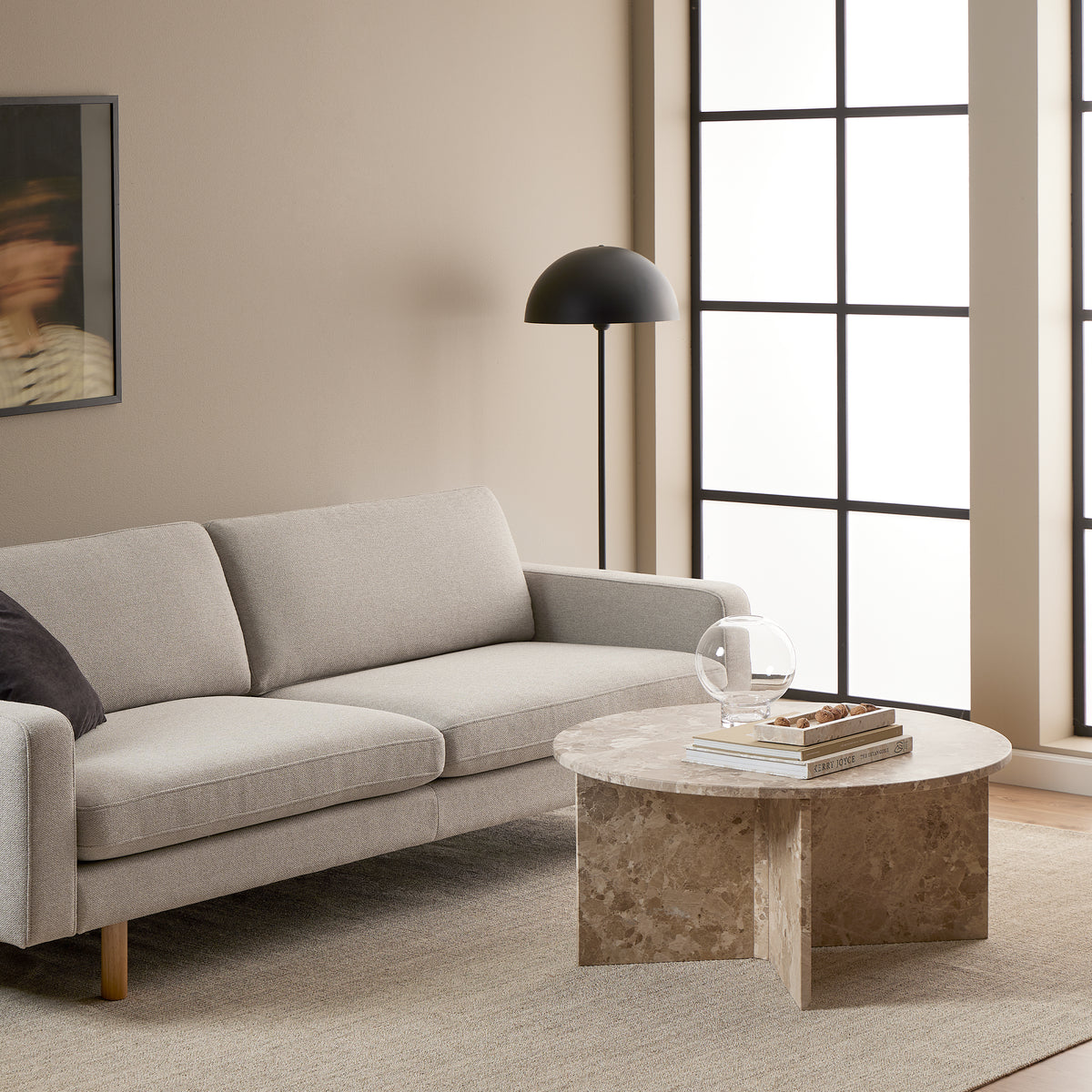 Lyra Round Coffee Table with Brown Marble Top 90cm