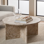 Lyra Round Coffee Table with Brown Marble Top 90cm