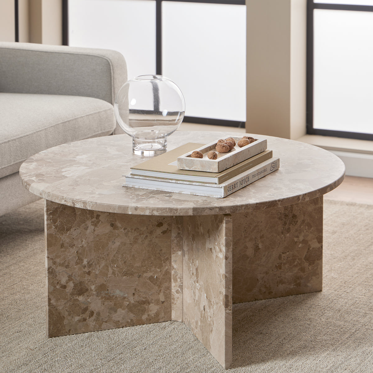 Lyra Round Coffee Table with Brown Marble Top 90cm
