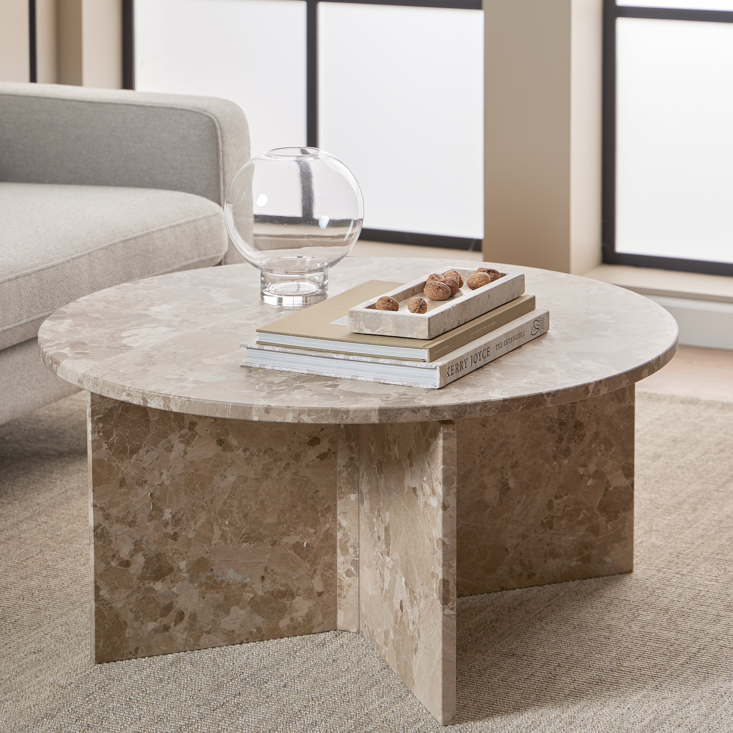 Lyra Round Coffee Table with Brown Marble Top 90cm