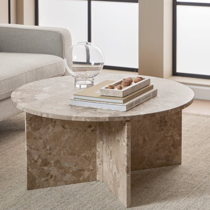 Lyra Round Coffee Table with Brown Marble Top 90cm