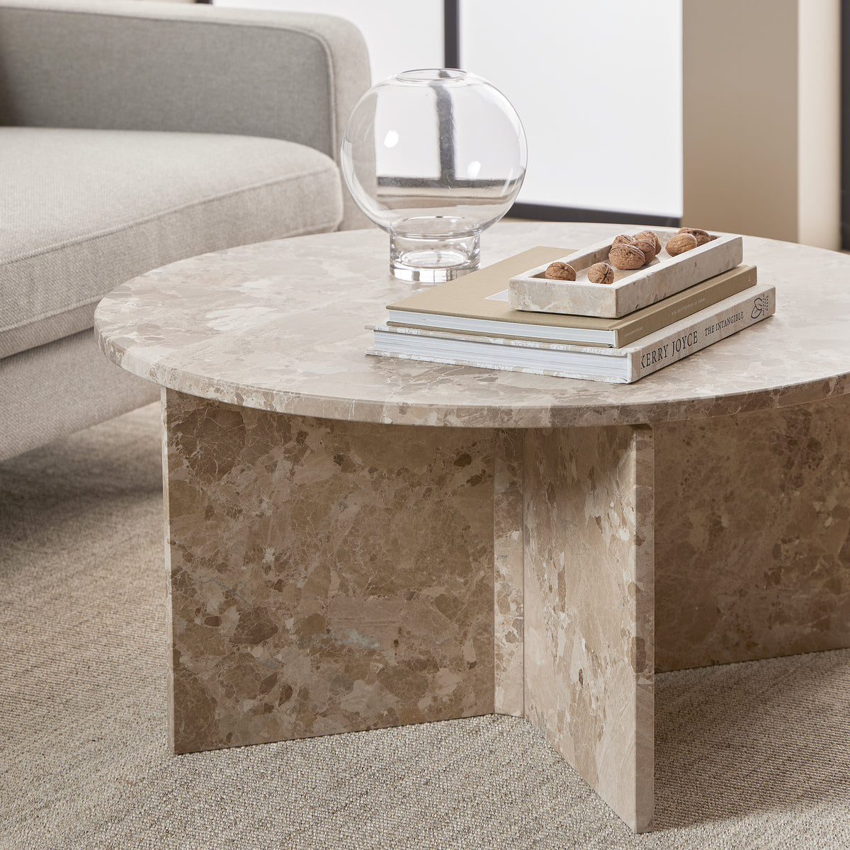 Lyra Round Coffee Table with Brown Marble Top 90cm