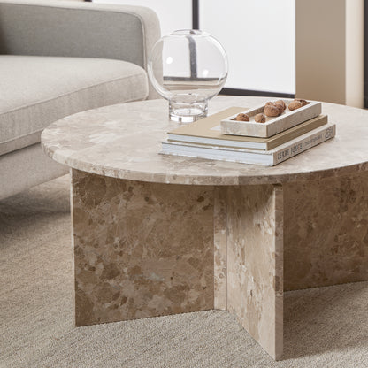 Lyra Round Coffee Table with Brown Marble Top 90cm