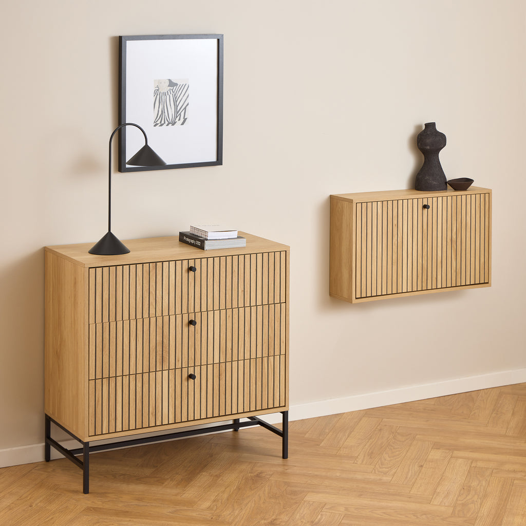 Alberto Chest of 3 Drawers in Oak/Black Legs